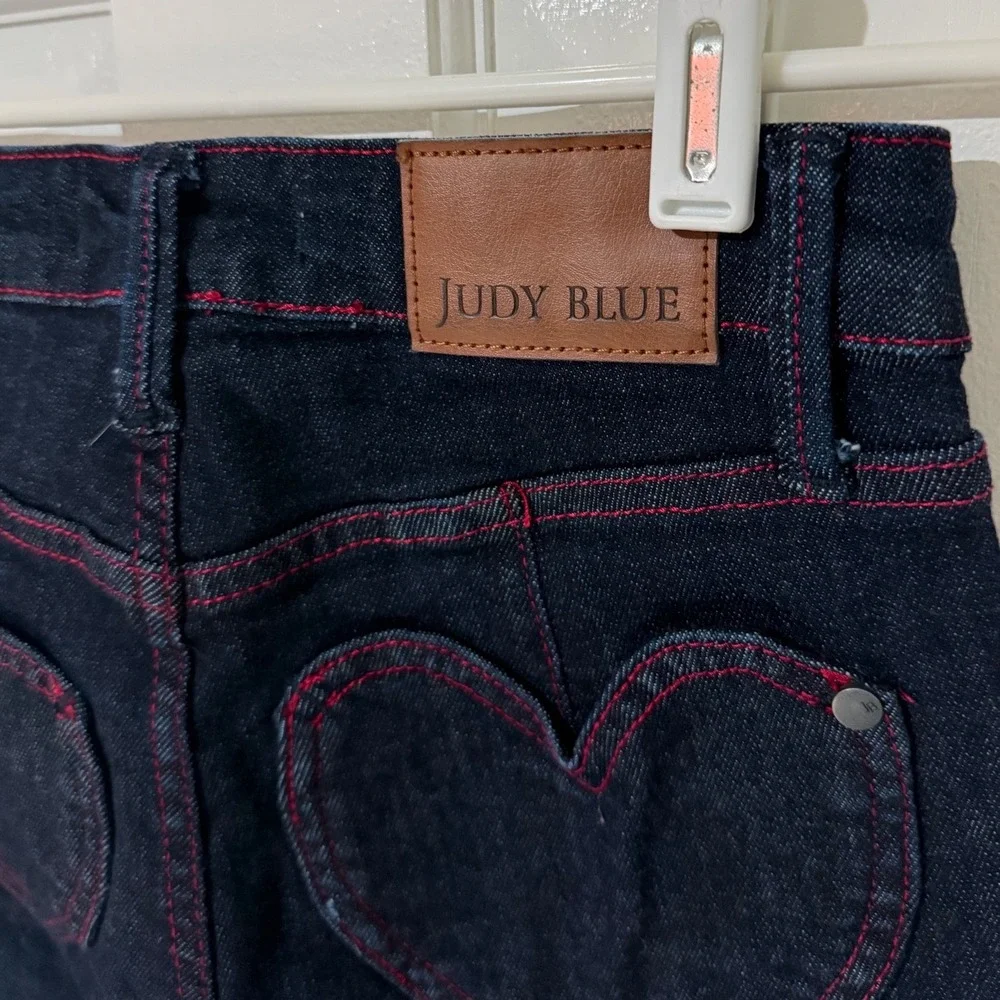 Judy‎ Blue Skinny Jeans Indigo Red Contrast Stitch Heart Pockets Size 0/24
